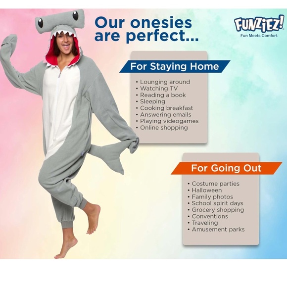 Funziez! Sea Creatures Onesie Hammerhead Shark  Plush Adult Animal Costume - Picture 5 of 5